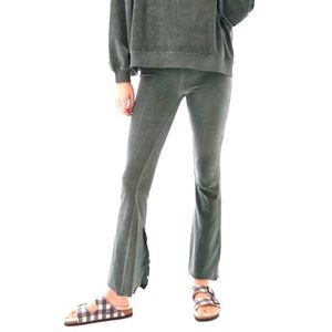 Out From Under x UO Aria Sage Green Velvet Kick Flare Split Seam Lounge Pants